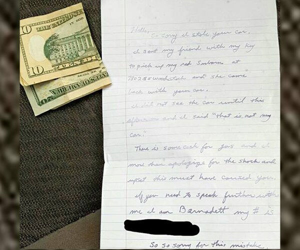 Car Accidentally Stolen? That's What Note Left With Gas Money Said