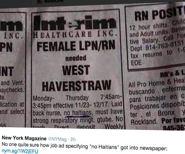 'No Haitians' Job Ad in Upstate NY Under Investigation by Attorney General