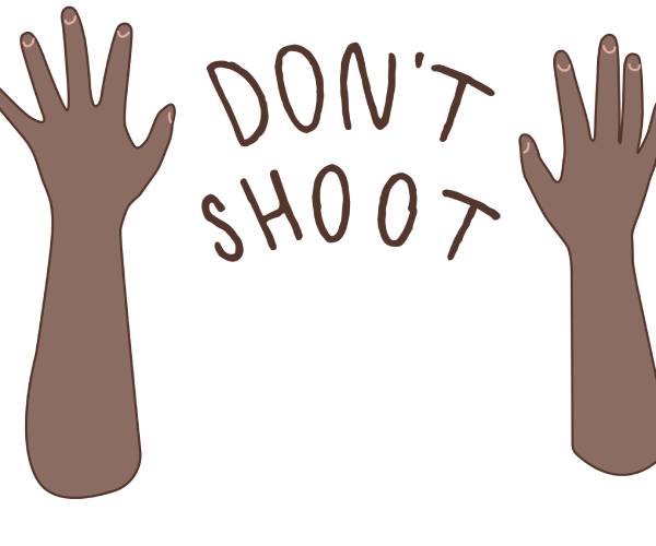 illustration of two hands raised with the words dont shoot