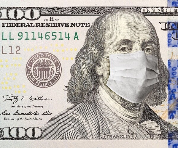 Ben Franklin on a $100 bill wearing a surgical mask