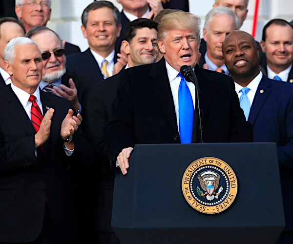 president donald trump delivers a speech on the white house south lawn