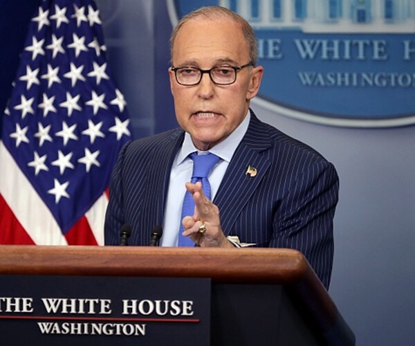 larry kudlow at white house podium pointing with his finger while speaking