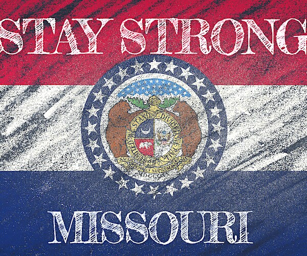 a graphic showing the missouri face and stay strong missouri