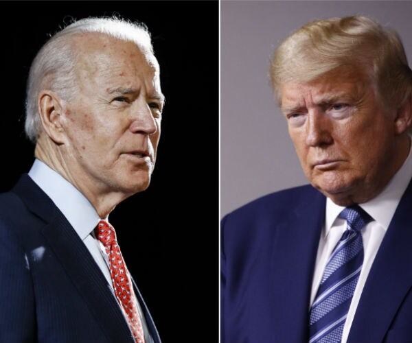 joe biden is shown on the left and donald trump on the right 