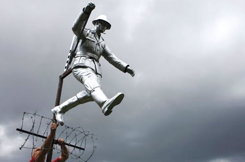 6/12/09 — Guard's Bold Leap Etched in Sculpture