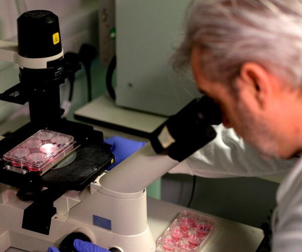 doctor using microscope to look at coronavirus