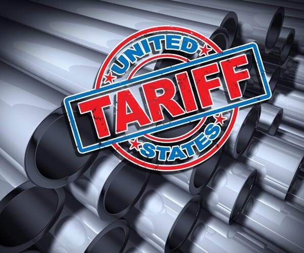 Steel and aluminum tariffs in the United states as a stamp on metal background 