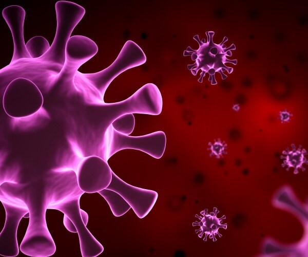 red COVID virus particles floating