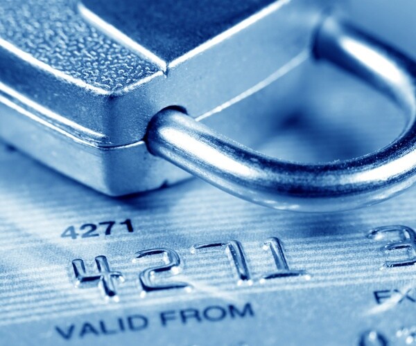 close up of a credit or debit card for security background