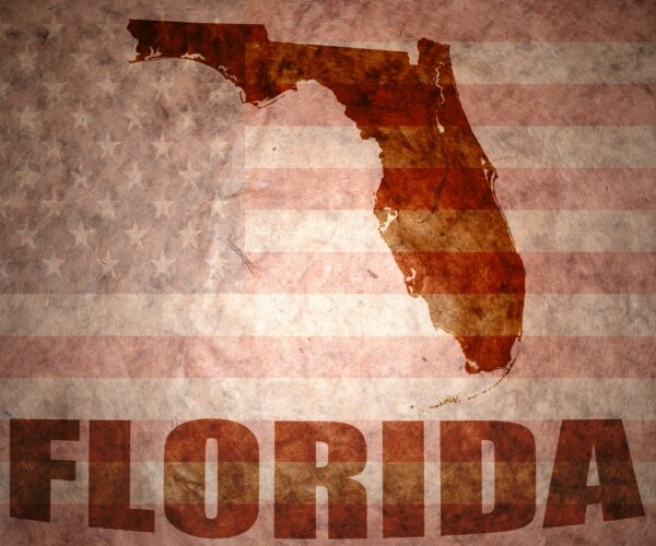 florida map on a vintage american flag background