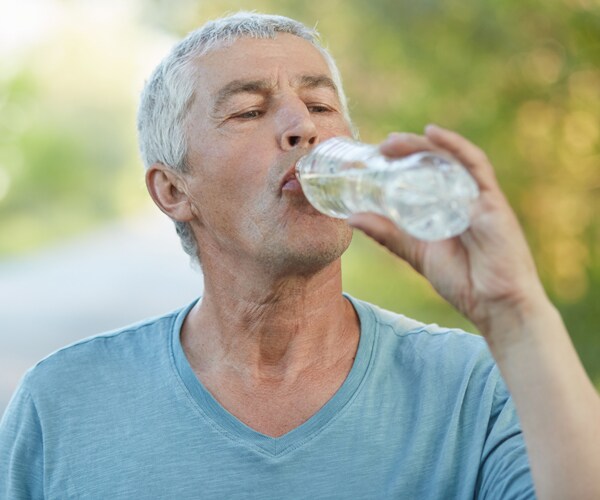 A senior citizen on a walk