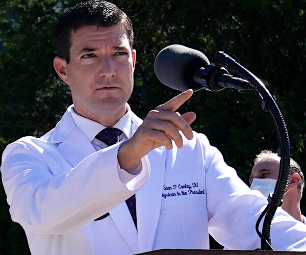 Dr. Sean Conley briefs reporters at Walter Reed National Military Medical Center