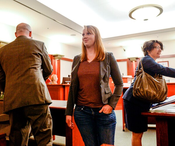 Tilli Buchanan attends a court hearing after she was charged with lewdness