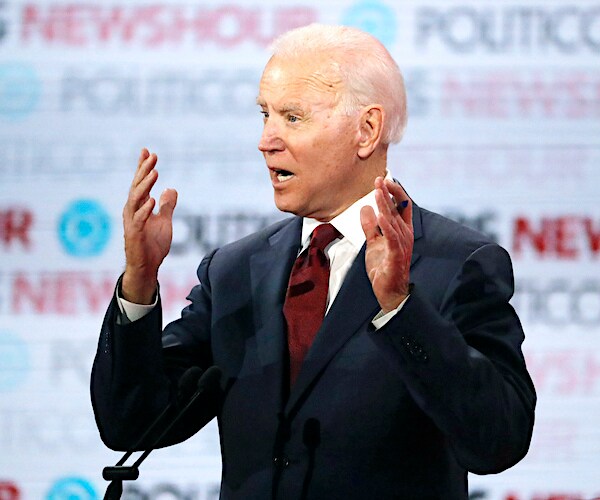 president joe biden exults in a democrat presidential primary debate