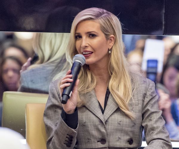 Ivanka Trump speaks into a mic during a meeting with the "Women Entrepreneurs Finance Initiative."