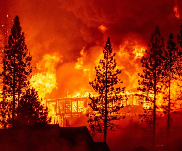 a burning home in california
