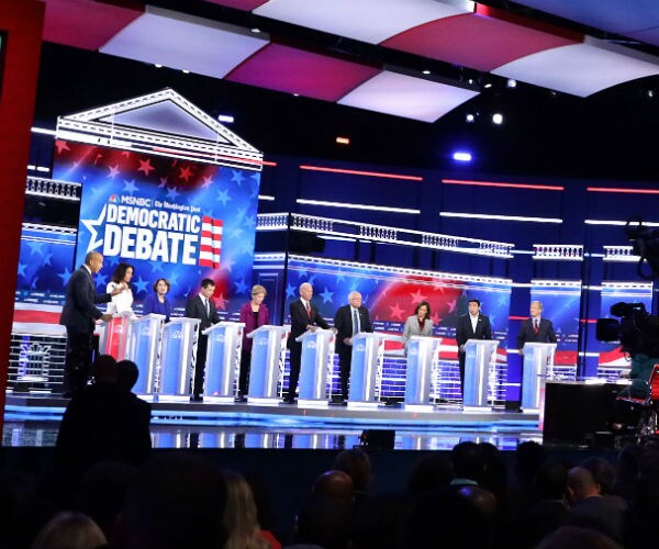 democrats at podiums at a previous debate