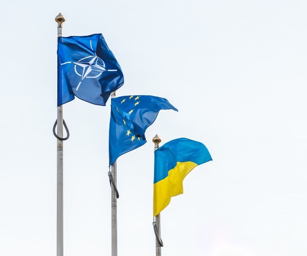 flags of nato and european union as well of ukraine 