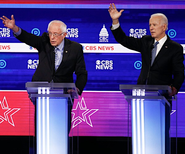 Sen. Bernie Sanders, I-Vt., and former Vice President Joe Biden at a democratic presidential primary debate