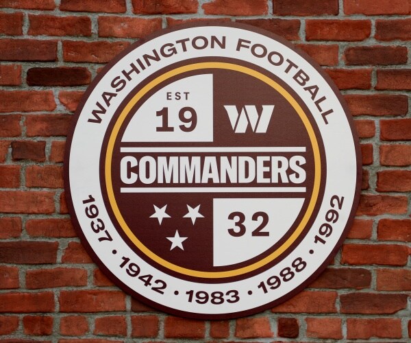 A detailed view of a Washington Commanders logo 