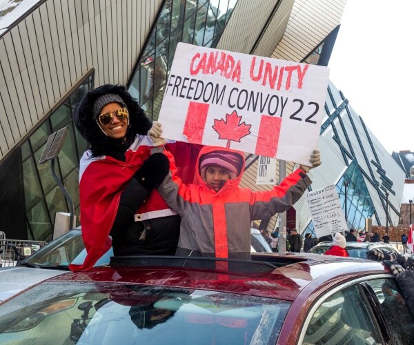 Demonstrators gather for a protest against COVID-19 vaccine mandates and restrictions