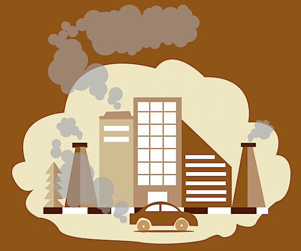 a graphic showing industry releasing pollution into the air