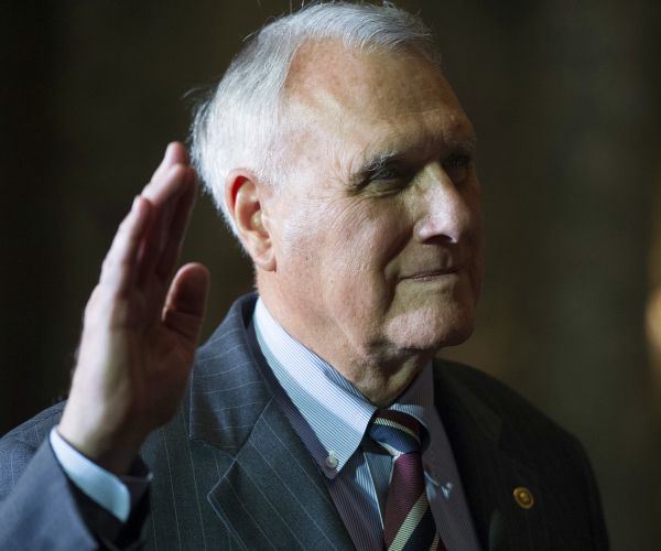 sen. jon kyl is sworn-in by vice president mike pence during a ceremonial swearing-in.