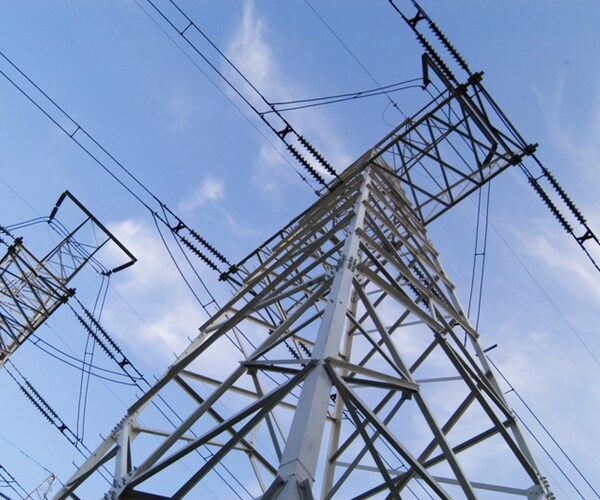 power poles on blue sky background 