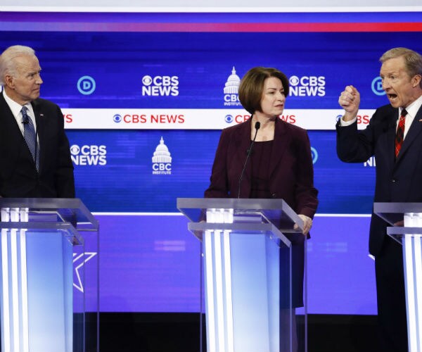 joe biden, sen. amy klobuchar and businessman tom steyer, participate in a democratic presidential primary debate 