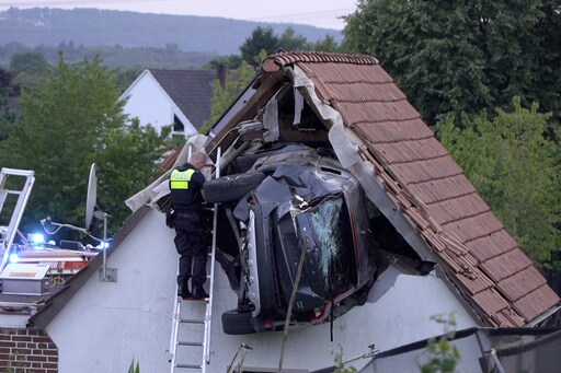 Car Crashes into a Barn's Roof in Germany, Seriously Injuring 2
