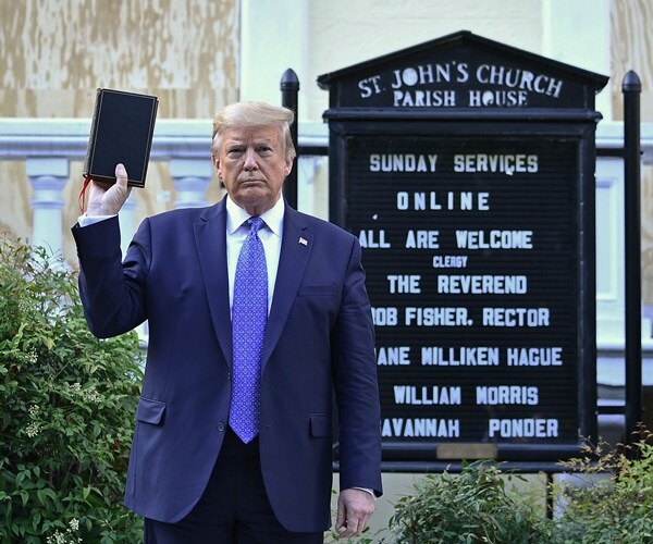 president trump displays a bible in front of a church during protests across washington and the u.s.