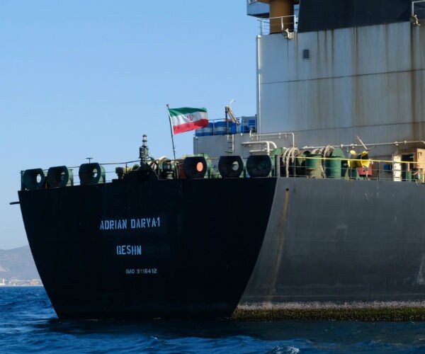 the adrian darya sailing with an iranian flag