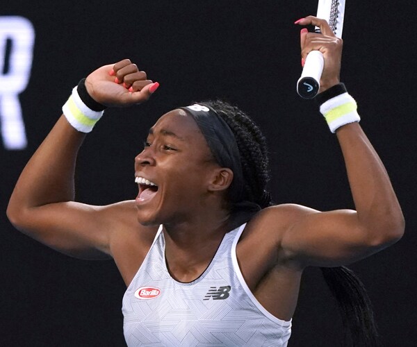 american coco gauff celebrates after winning in the third round of the australian open
