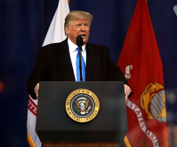 us president donald j trump during his address at new york city annual veterans day parade