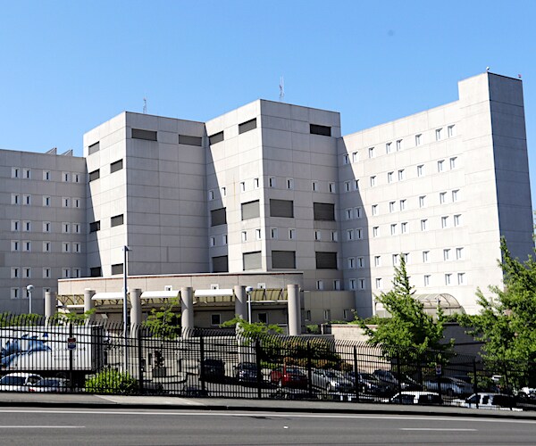 an outside view of an immigration detention center near the southern border