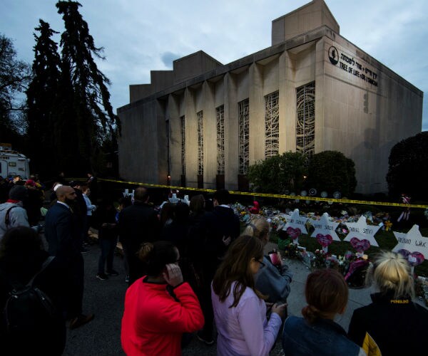 a makeshift memorial in the aftermath of the shooting at the tree of life synagogue in pittsburgh