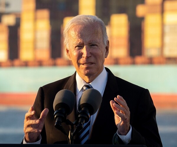joe biden speaks to press at port of baltimore