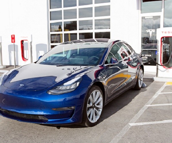 blue tesla model 3