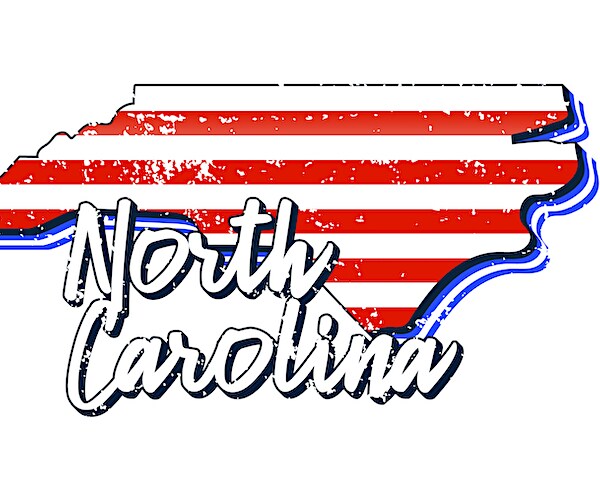 north carolina map with an american flag