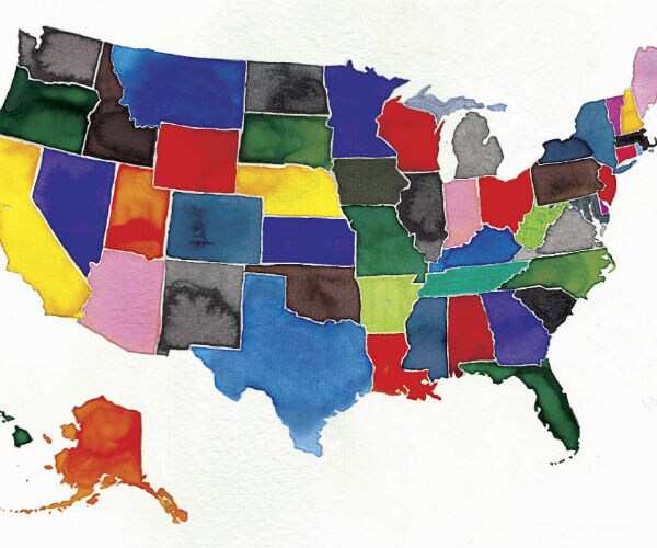 A water color map of the United States is shown.