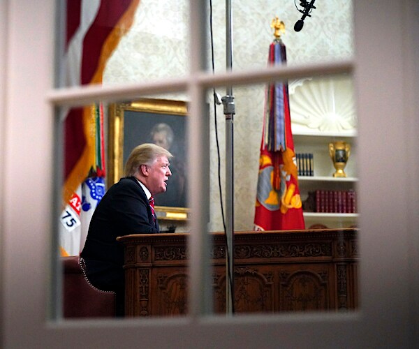 President Donald Trump speaking from the Oval Office