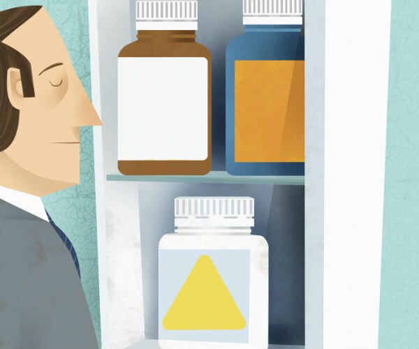 graphic shows image of a person looking into a medicine cabinet