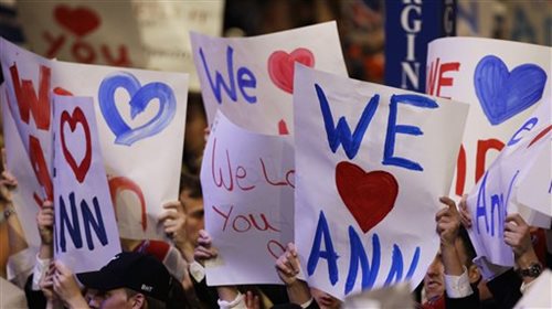 Supporters Hold Ann Romney Signs