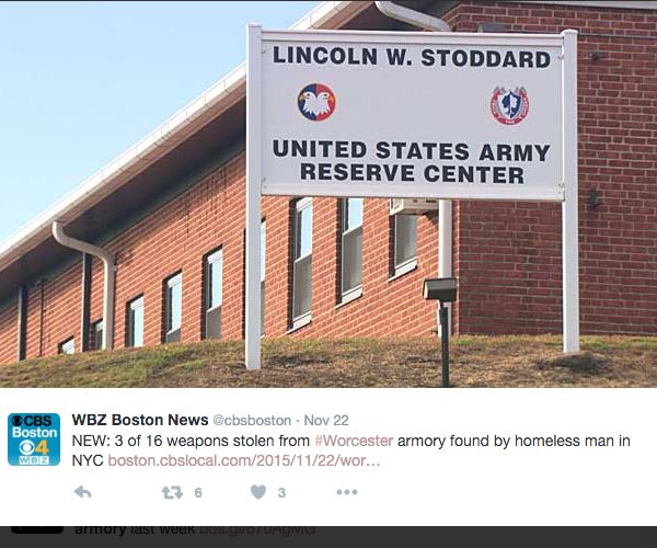 Weapons Stolen in Armory Worcester Break-in Found by Homeless NYC Man