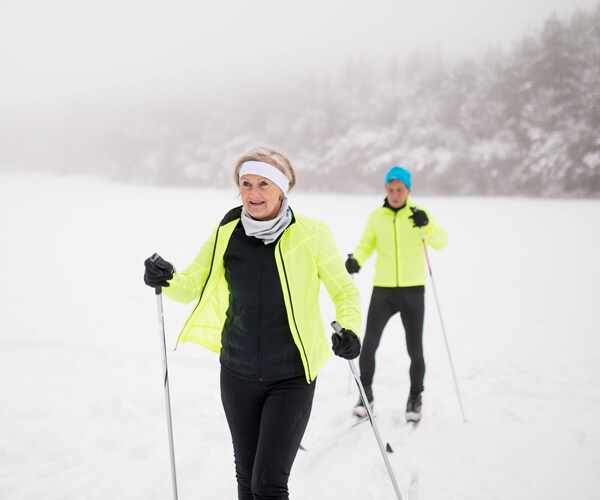 senior citizens cross-country skiing