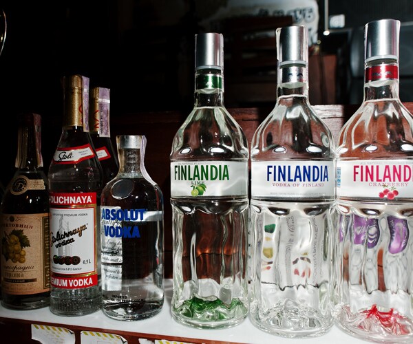 Bottles of alcohol behind a bar