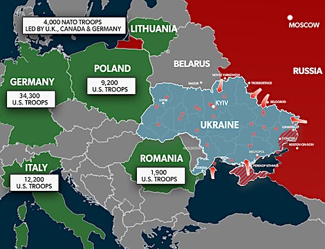a graphic illustration of nato troops near the western edge of the alliance