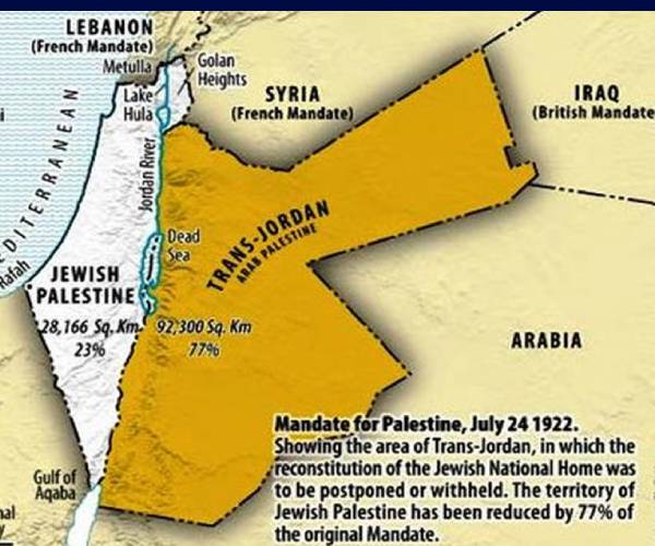 map of nineteen twenty two mandate showing israel and arab countries