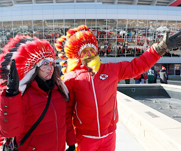 Kansas City Chiefs fans in Native American attire arrive before the NFL AFC Championship