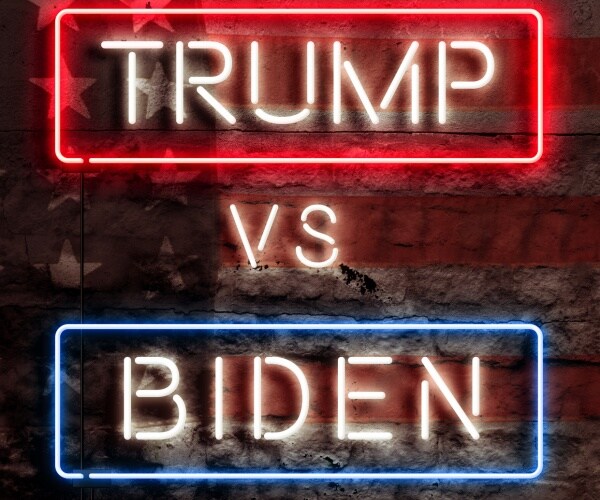 trump v. biden neon sign